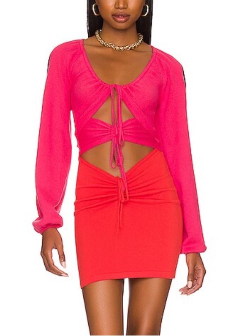 Lovers + Friends Zowie Cutout colorful knit Drawcord Mini sweater Dress S